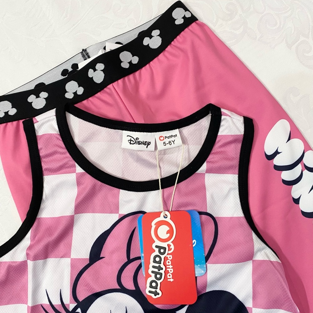 Disney Minnie 2pcs Girl Checkmate Grid pattern Sporty Vest and Leggings Set - Picture 11 of 11
